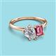 3 - Nadya Pear Shape Forever One Moissanite & Emerald Shape Pink Tourmaline 2 Stone Duo Ring 