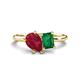 1 - Nadya Pear Shape Lab Created Ruby & Emerald Shape Emerald 2 Stone Duo Ring 