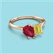 3 - Nadya Pear Shape Lab Created Ruby & Emerald Shape Yellow Sapphire 2 Stone Duo Ring 