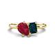 1 - Nadya Pear Shape Lab Created Ruby & Emerald Shape London Blue Topaz 2 Stone Duo Ring 