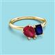 3 - Nadya Pear Shape Lab Created Ruby & Emerald Shape Blue Sapphire 2 Stone Duo Ring 