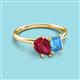 3 - Nadya Pear Shape Lab Created Ruby & Emerald Shape Blue Topaz 2 Stone Duo Ring 