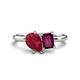 1 - Nadya Pear Shape Lab Created Ruby & Emerald Shape Rhodolite Garnet 2 Stone Duo Ring 