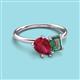 3 - Nadya Pear Shape Lab Created Ruby & Emerald Shape Lab Created Alexandrite 2 Stone Duo Ring 