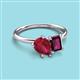 3 - Nadya Pear Shape Lab Created Ruby & Emerald Shape Rhodolite Garnet 2 Stone Duo Ring 