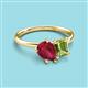 3 - Nadya Pear Shape Lab Created Ruby & Emerald Shape Peridot 2 Stone Duo Ring 