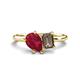 1 - Nadya Pear Shape Lab Created Ruby & Emerald Shape Smoky Quartz 2 Stone Duo Ring 