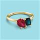 3 - Nadya Pear Shape Lab Created Ruby & Emerald Shape London Blue Topaz 2 Stone Duo Ring 