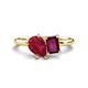 1 - Nadya Pear Shape Lab Created Ruby & Emerald Shape Rhodolite Garnet 2 Stone Duo Ring 