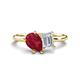 1 - Nadya Pear Shape Lab Created Ruby & Emerald Shape White Sapphire 2 Stone Duo Ring 