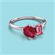 3 - Nadya Pear Shape Lab Created Ruby & Emerald Shape Pink Tourmaline 2 Stone Duo Ring 