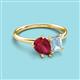 3 - Nadya Pear Shape Lab Created Ruby & Emerald Shape Aquamarine 2 Stone Duo Ring 