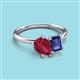 3 - Nadya Pear Shape Lab Created Ruby & Emerald Shape Iolite 2 Stone Duo Ring 