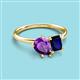 3 - Nadya Pear Shape Amethyst & Emerald Shape Blue Sapphire 2 Stone Duo Ring 