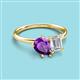 3 - Nadya Pear Shape Amethyst & Emerald Shape White Sapphire 2 Stone Duo Ring 