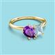 3 - Nadya Pear Shape Amethyst & Emerald Shape Aquamarine 2 Stone Duo Ring 