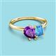 3 - Nadya Pear Shape Amethyst & Emerald Shape Blue Topaz 2 Stone Duo Ring 