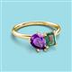 3 - Nadya Pear Shape Amethyst & Emerald Shape Lab Created Alexandrite 2 Stone Duo Ring 