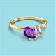 3 - Nadya Pear Shape Amethyst & Emerald Shape IGI Certified Lab Grown Diamond 2 Stone Duo Ring 