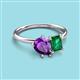 3 - Nadya Pear Shape Amethyst & Emerald Shape Emerald 2 Stone Duo Ring 