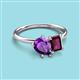 3 - Nadya Pear Shape Amethyst & Emerald Shape Rhodolite Garnet 2 Stone Duo Ring 