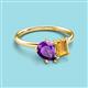 3 - Nadya Pear Shape Amethyst & Emerald Shape Citrine 2 Stone Duo Ring 