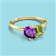 3 - Nadya Pear Shape Amethyst & Emerald Shape Peridot 2 Stone Duo Ring 