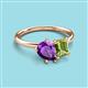 3 - Nadya Pear Shape Amethyst & Emerald Shape Peridot 2 Stone Duo Ring 