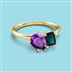 3 - Nadya Pear Shape Amethyst & Emerald Shape London Blue Topaz 2 Stone Duo Ring 