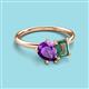 3 - Nadya Pear Shape Amethyst & Emerald Shape Lab Created Alexandrite 2 Stone Duo Ring 