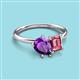 3 - Nadya Pear Shape Amethyst & Emerald Shape Pink Tourmaline 2 Stone Duo Ring 