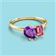 3 - Nadya Pear Shape Amethyst & Emerald Shape Pink Tourmaline 2 Stone Duo Ring 