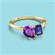 3 - Nadya Pear Shape Amethyst & Emerald Shape Iolite 2 Stone Duo Ring 