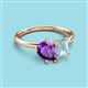 3 - Nadya Pear Shape Amethyst & Emerald Shape Aquamarine 2 Stone Duo Ring 