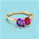 3 - Nadya Pear Shape Amethyst & Emerald Shape Ruby 2 Stone Duo Ring 