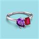 3 - Nadya Pear Shape Amethyst & Emerald Shape Ruby 2 Stone Duo Ring 