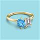 3 - Nadya Pear Shape Blue Topaz & Emerald Shape GIA Certified Diamond 2 Stone Duo Ring 
