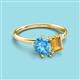 3 - Nadya Pear Shape Blue Topaz & Emerald Shape Citrine 2 Stone Duo Ring 