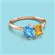 3 - Nadya Pear Shape Blue Topaz & Emerald Shape Citrine 2 Stone Duo Ring 