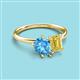 3 - Nadya Pear Shape Blue Topaz & Emerald Shape Yellow Sapphire 2 Stone Duo Ring 