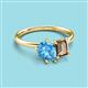 3 - Nadya Pear Shape Blue Topaz & Emerald Shape Smoky Quartz 2 Stone Duo Ring 