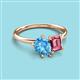 3 - Nadya Pear Shape Blue Topaz & Emerald Shape Pink Tourmaline 2 Stone Duo Ring 