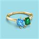 3 - Nadya Pear Shape Blue Topaz & Emerald Shape Emerald 2 Stone Duo Ring 