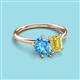 3 - Nadya Pear Shape Blue Topaz & Emerald Shape Yellow Sapphire 2 Stone Duo Ring 