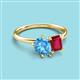 3 - Nadya Pear Shape Blue Topaz & Emerald Shape Ruby 2 Stone Duo Ring 