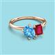 3 - Nadya Pear Shape Blue Topaz & Emerald Shape Ruby 2 Stone Duo Ring 