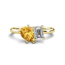 Nadya Pear Shape Citrine Emerald Shape GIA Certified Diamond Stone Duo Ring Pear Shape Citrine Emerald Shape GIA Certified Diamond ctw Four Prong Womens Stone Duo Engagement Ring K Yellow Gold
