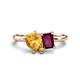 1 - Nadya Pear Shape Citrine & Emerald Shape Rhodolite Garnet 2 Stone Duo Ring 