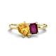 1 - Nadya Pear Shape Citrine & Emerald Shape Rhodolite Garnet 2 Stone Duo Ring 