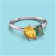 3 - Nadya Pear Shape Citrine & Emerald Shape Lab Created Alexandrite 2 Stone Duo Ring 